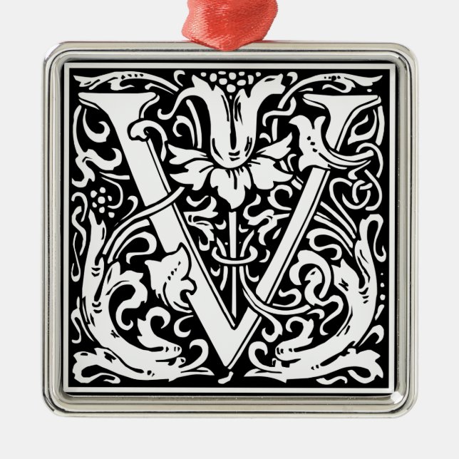 Letter V Medieval Monogram Art Nouveau Metal Ornament (Front)