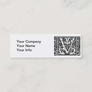 Letter V Medieval Monogram Art Nouveau Mini Business Card