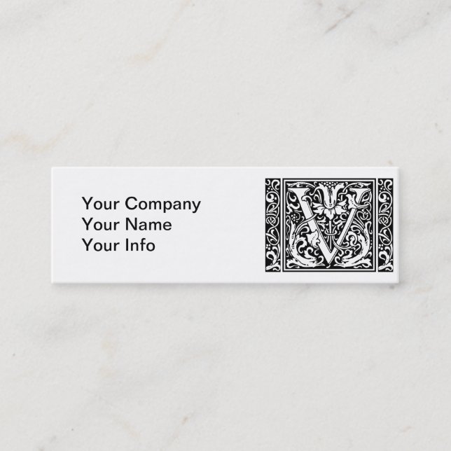 Letter V Medieval Monogram Art Nouveau Mini Business Card (Front)