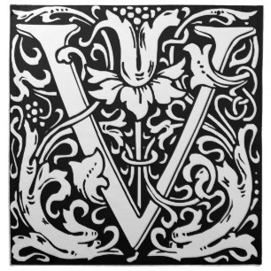 Letter V Medieval Monogram Art Nouveau Napkin
