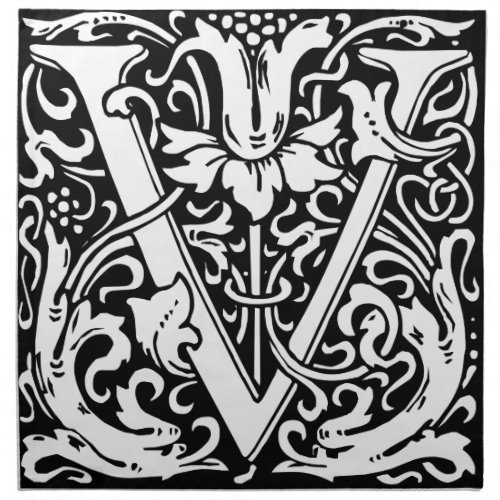 Letter V Medieval Monogram Art Nouveau Napkin