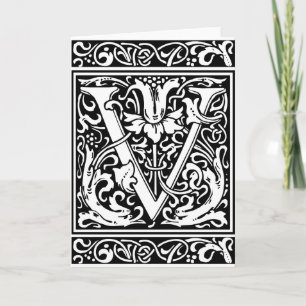 Letter V Medieval Monogram Art Nouveau Note Card
