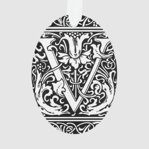 Letter V Medieval Monogram Art Nouveau Ornament