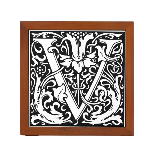 Letter V Medieval Monogram Art Nouveau Pencil Holder