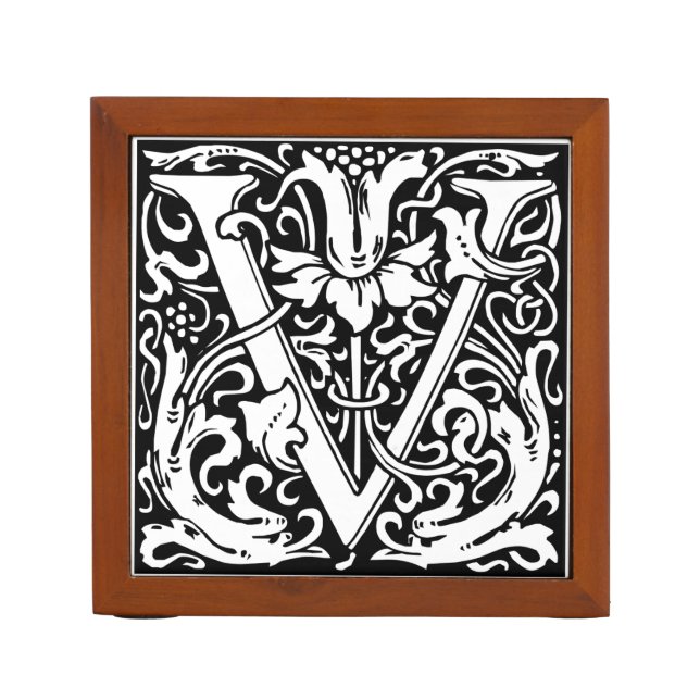 Letter V Medieval Monogram Art Nouveau Pencil Holder (Front)