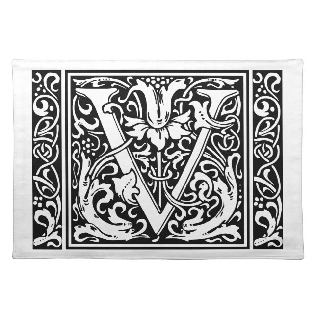 Letter V Medieval Monogram Art Nouveau Placemat (Front)