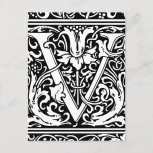 Letter V Medieval Monogram Art Nouveau Postcard