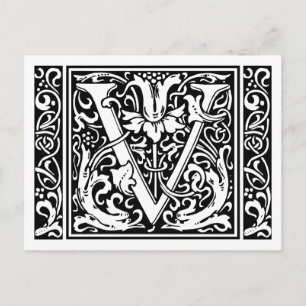 Letter V Medieval Monogram Art Nouveau Postcard