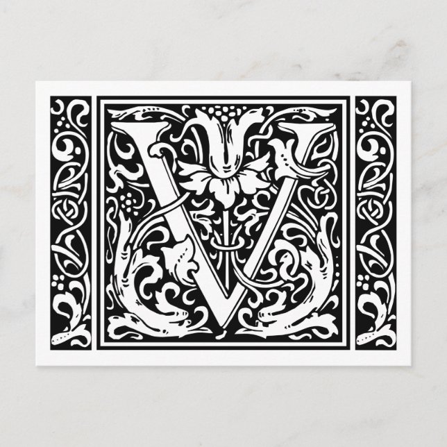 Letter V Medieval Monogram Art Nouveau Postcard (Front)