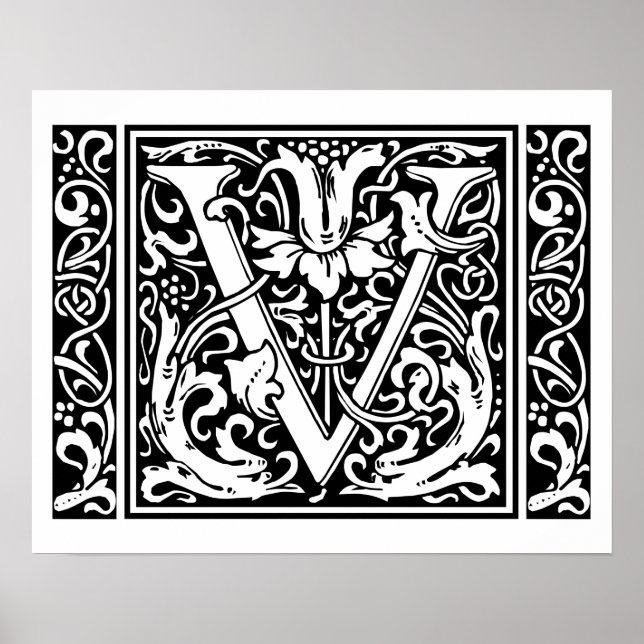 Letter V Medieval Monogram Art Nouveau Poster (Front)