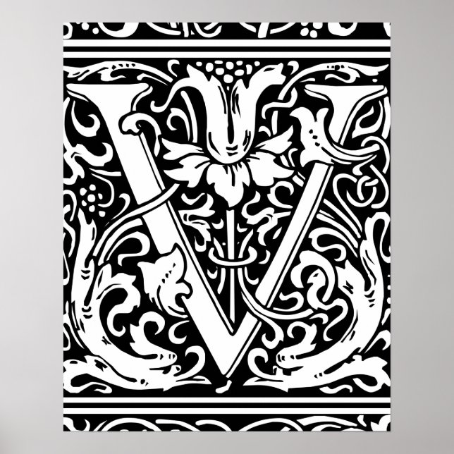 Letter V Medieval Monogram Art Nouveau Poster (Front)