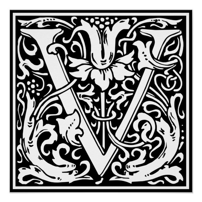 Letter V Medieval Monogram Art Nouveau Poster (Front)