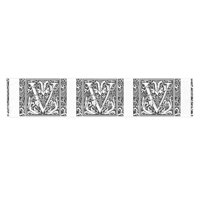 Letter V Medieval Monogram Art Nouveau Short Table Runner (Horizontal)
