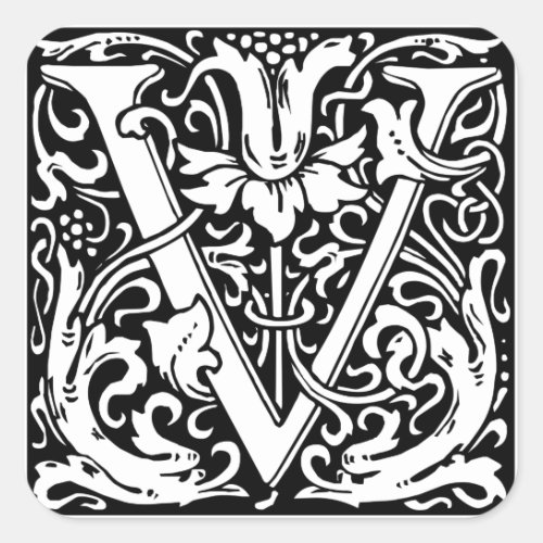 Letter V Medieval Monogram Art Nouveau Square Sticker