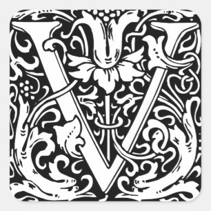 Letter V Medieval Monogram Art Nouveau Square Sticker