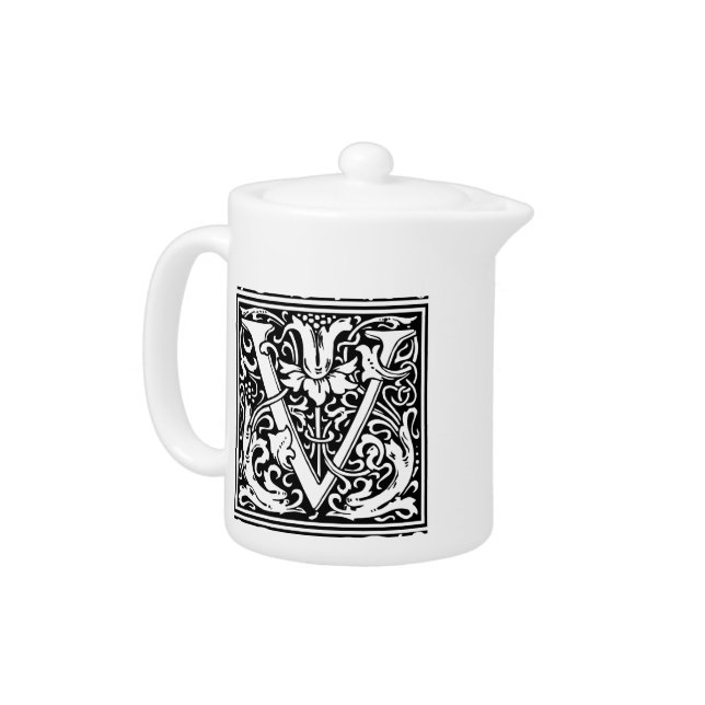 Letter V Medieval Monogram Art Nouveau Teapot (Left)