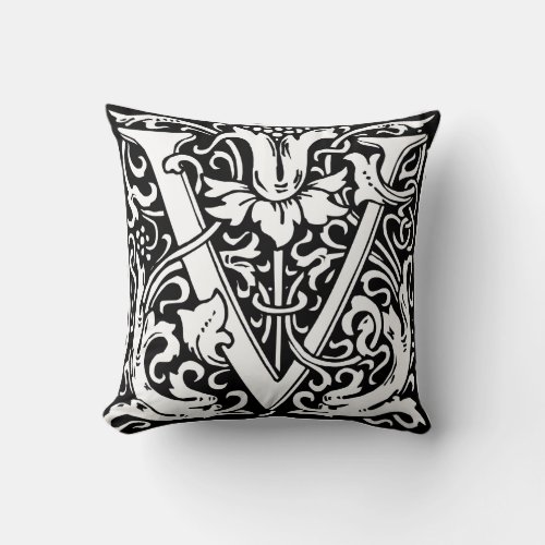 Letter V Medieval Monogram Art Nouveau Throw Pillow