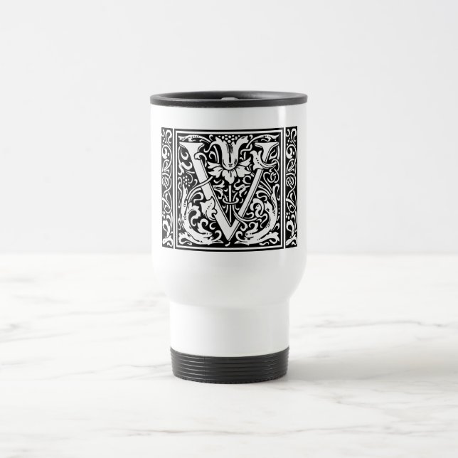 Letter V Medieval Monogram Art Nouveau Travel Mug (Center)