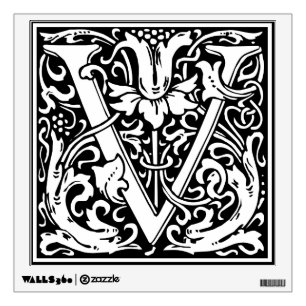 Letter V Medieval Monogram Art Nouveau Wall Sticker