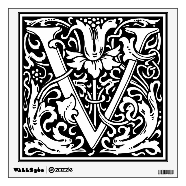Letter V Medieval Monogram Art Nouveau Wall Sticker (Front)