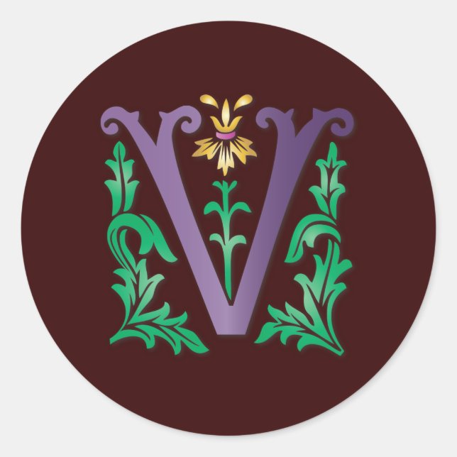 Letter V Monogram Classic Round Sticker (Front)