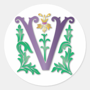 Letter V Monogram Classic Round Sticker