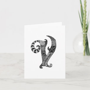 Letter V Monogram in Black and White Note Card