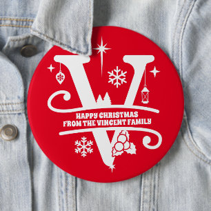 Letter V Monogram Initial Family Name Greeting   M Button