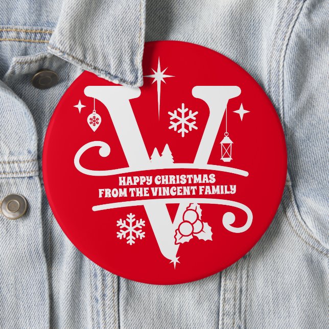 Letter V Monogram Initial Family Name Greeting   M Button (In Situ)