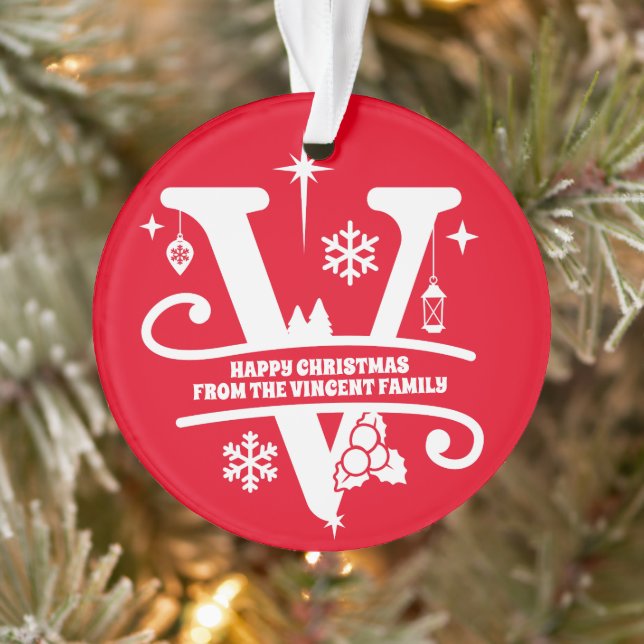 Letter V Monogram Initial Family Name Greeting  Ornament (Tree)
