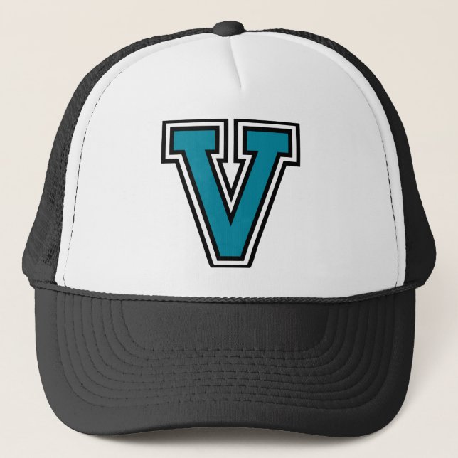 Letter "V" Monogram Initial Trucker Hat (Front)