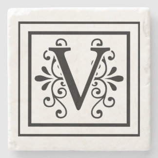 Letter V Monogram Stone Coasters