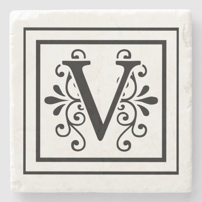 Letter V Monogram Stone Coasters (Front)