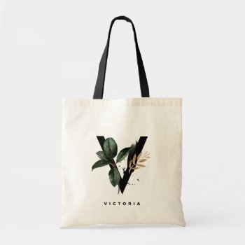 Letter V Monogram | Tropical Leaves Bridesmaid Tote Bag by KeikoPrints at Zazzle