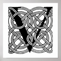 Letter V Monogram Vintage Celtic Knot Print