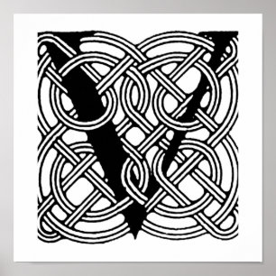 Letter V Monogram Vintage Celtic Knot Print