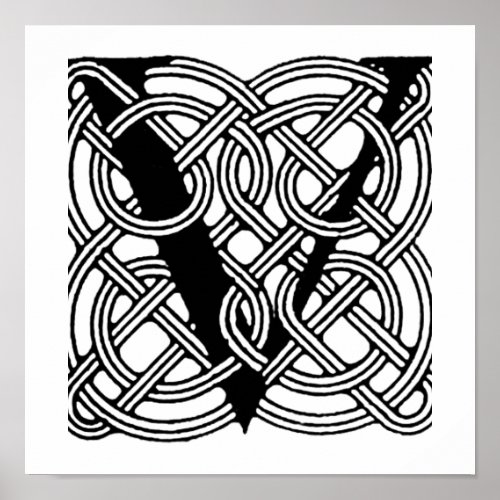 Letter V Monogram Vintage Celtic Knot Print