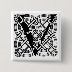 Letter V Monogram Vintage Celtic Knot Print Button