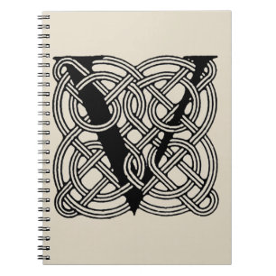 Letter V Monogram Vintage Celtic Knot Print Notebook