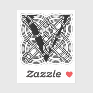 Letter V Monogram Vintage Celtic Knot Print Sticker