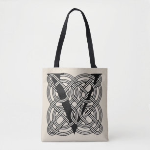Letter V Monogram Vintage Celtic Knot Print Tote Bag