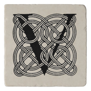 Letter V Monogram Vintage Celtic Knot Print Trivet