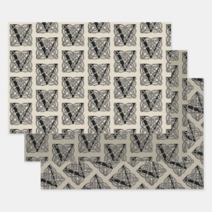 Letter V Monogram Vintage Celtic Knot Print Wrapping Paper Sheets
