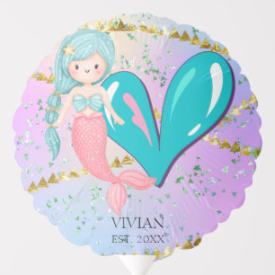 Letter V Monogram Watercolor Cute Mermaid Nursery Balloon