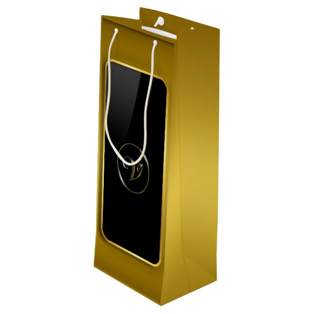 "Letter V" Monogram Wine Gift Bag (Back Angled)