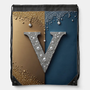 Letter V Monogram With Diamonds Pearls Drawstring Bag