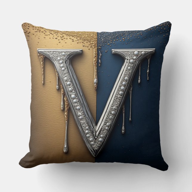 Letter V Monogram With Diamonds Pearls Throw Pillow (Front)