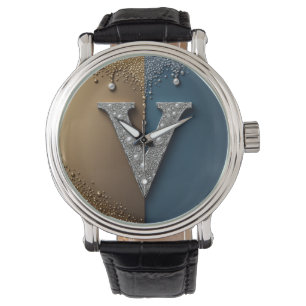 Letter V Monogram With Diamonds Pearls Watch