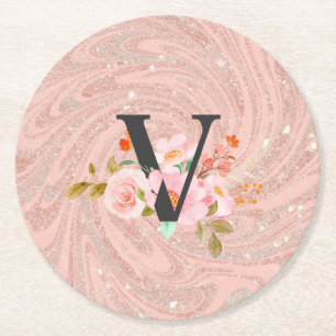 Letter V Round Paper Coaster