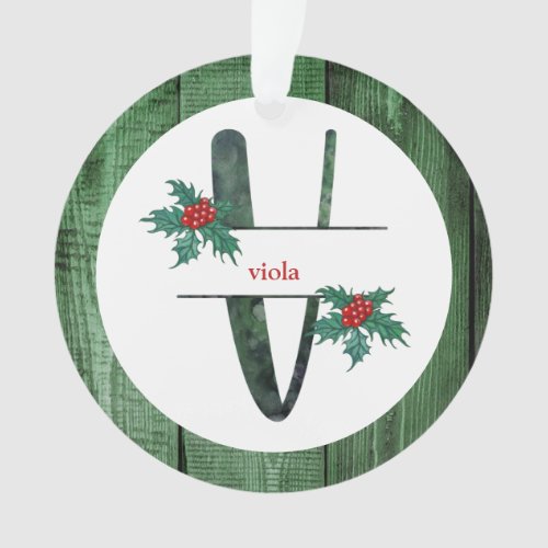  Letter V  Rustic Christmas PHOTO Wood AP44 Ornament